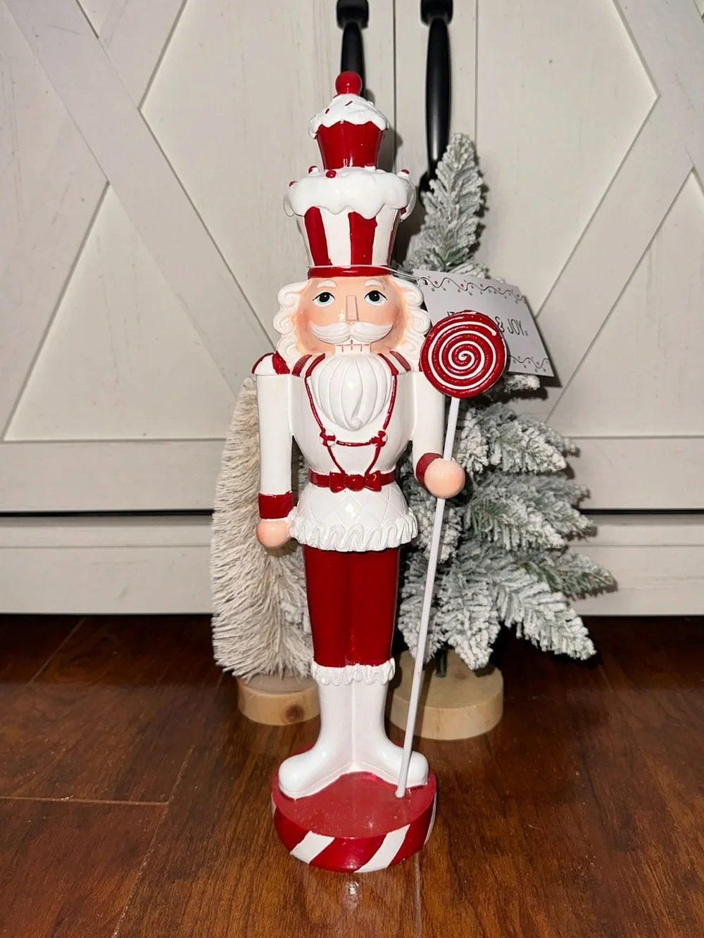 Jingles & Joy Festive Red & White Peppermint Nutcracker Holiday Figurine